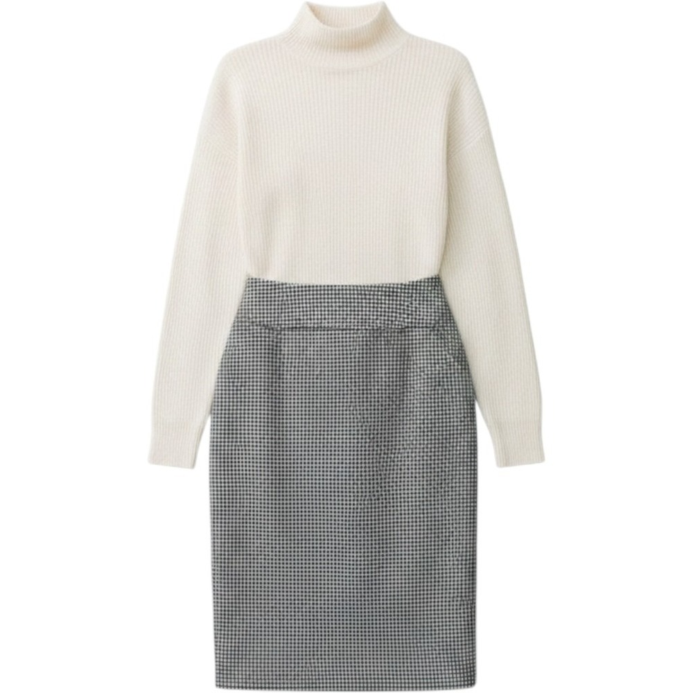 Houndstooth Pencil Skirt Womens L Black White Office Siren Career‎ Y2K